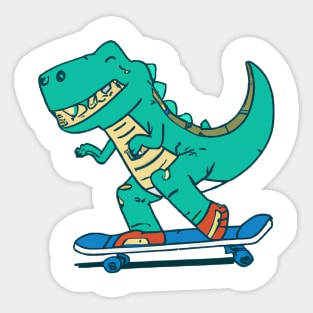 Dinosaur skateboarding cartoon design Sticker